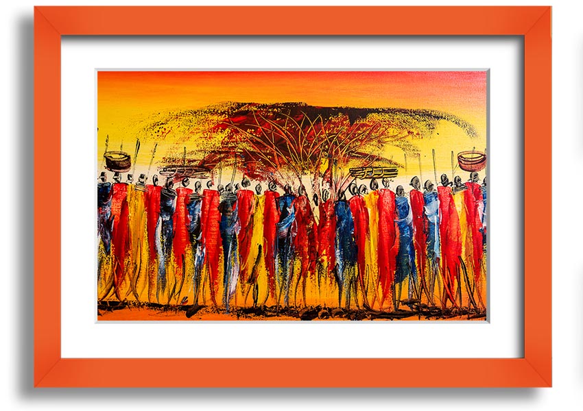 Framed print of African Tribal Art 15 showcasing intricate patterns and vibrant colors, available in various frame colors.