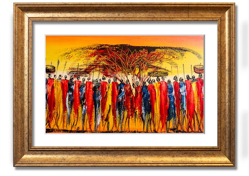 Framed print of African Tribal Art 15 showcasing intricate patterns and vibrant colors, available in various frame colors.