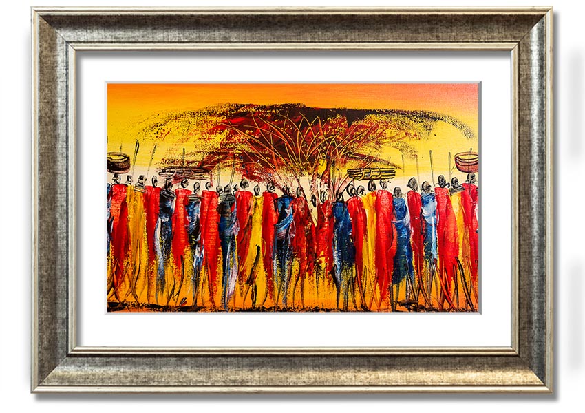 Framed print of African Tribal Art 15 showcasing intricate patterns and vibrant colors, available in various frame colors.