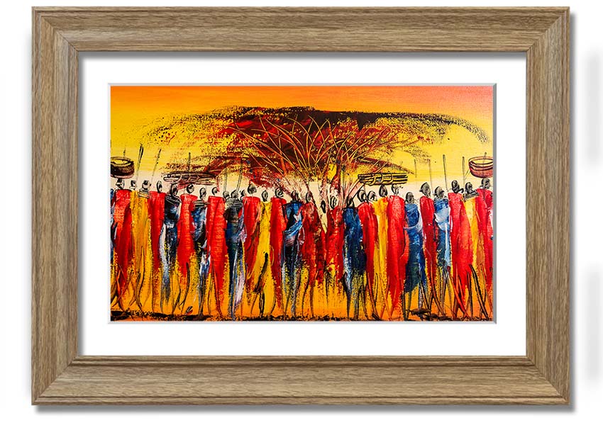 Framed print of African Tribal Art 15 showcasing intricate patterns and vibrant colors, available in various frame colors.