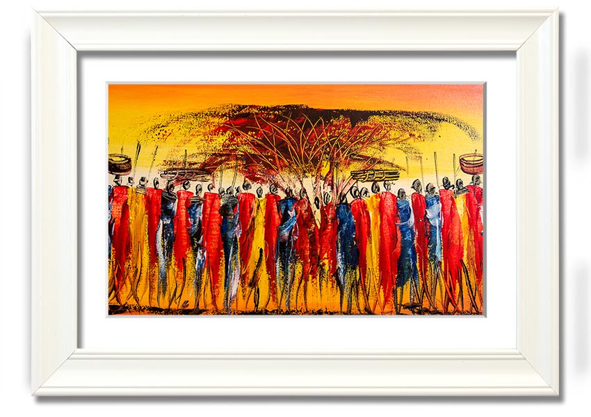 Framed print of African Tribal Art 15 showcasing intricate patterns and vibrant colors, available in various frame colors.