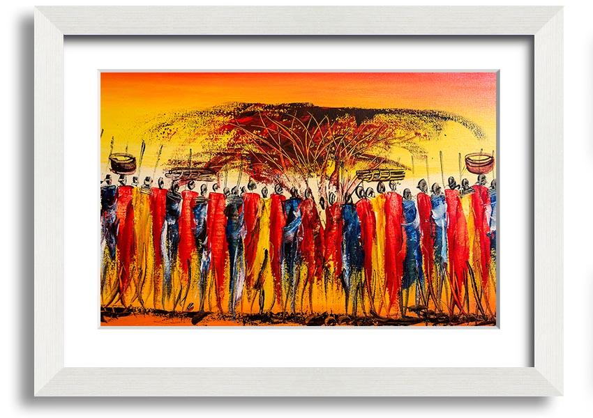 Framed print of African Tribal Art 15 showcasing intricate patterns and vibrant colors, available in various frame colors.