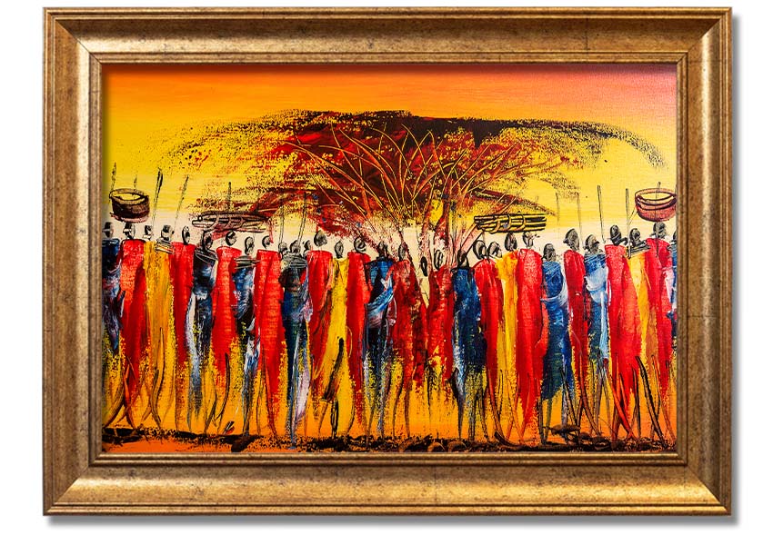 Framed print of African Tribal Art 15 showcasing intricate patterns and vibrant colors, available in various frame colors.