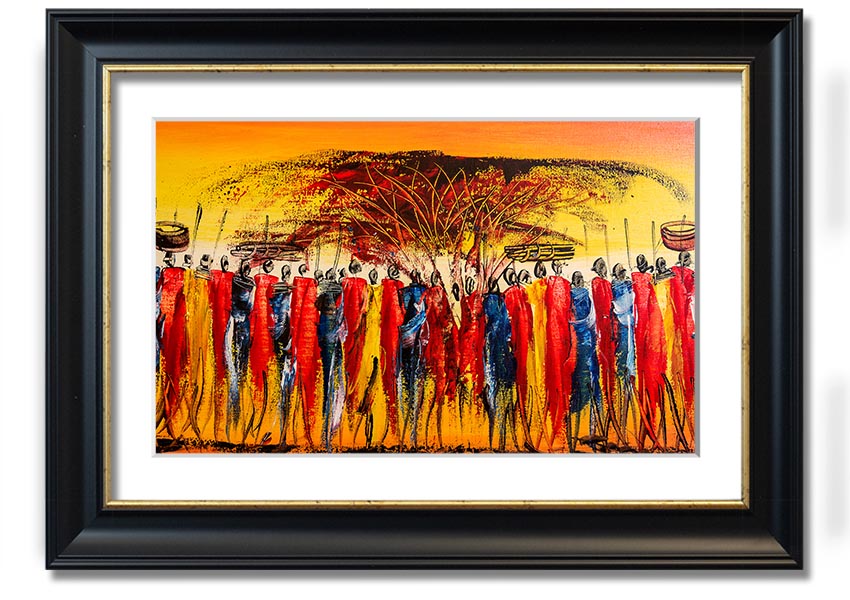 Framed print of African Tribal Art 15 showcasing intricate patterns and vibrant colors, available in various frame colors.