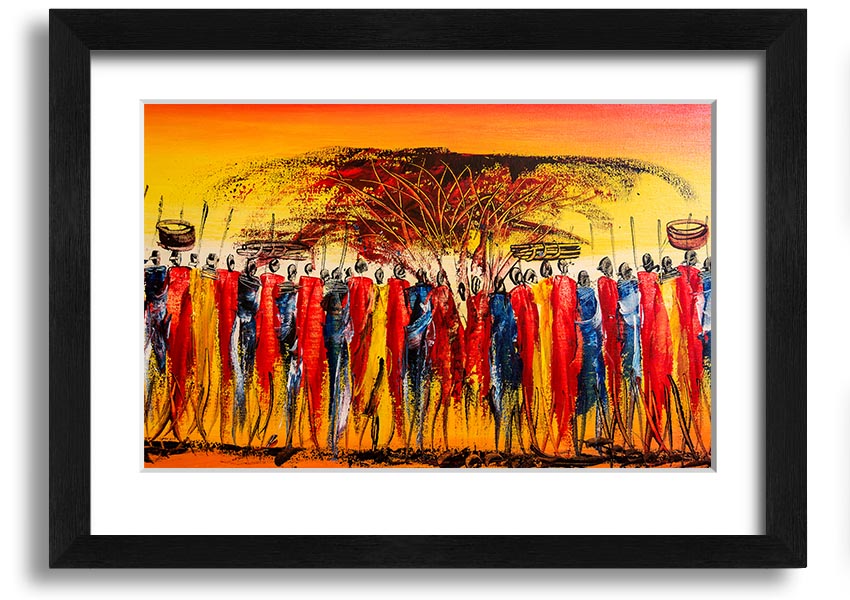 Framed print of African Tribal Art 15 showcasing intricate patterns and vibrant colors, available in various frame colors.