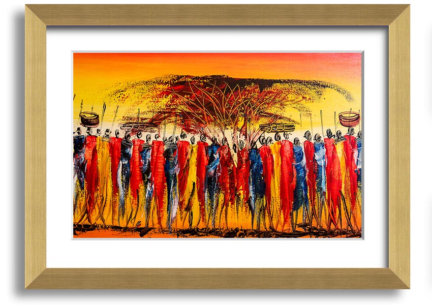 Framed print of African Tribal Art 15 showcasing intricate patterns and vibrant colors, available in various frame colors.