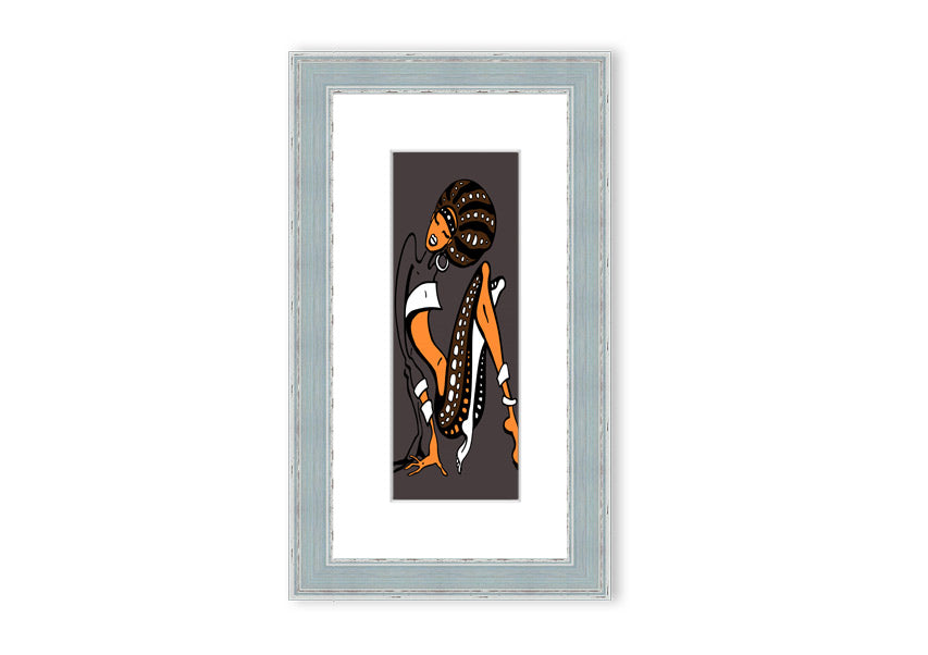 Framed print of African Tribal Art 16 featuring intricate tribal patterns and vibrant colors, available in multiple frame colors.