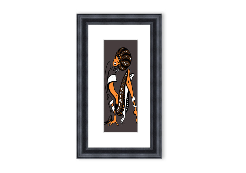 Framed print of African Tribal Art 16 featuring intricate tribal patterns and vibrant colors, available in multiple frame colors.