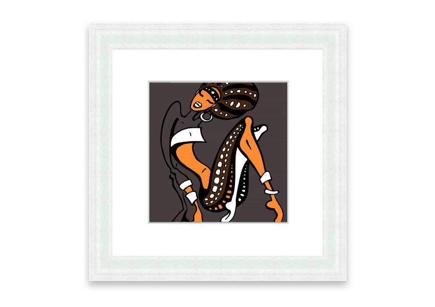 Framed print of African Tribal Art 16 featuring intricate tribal patterns and vibrant colors, available in multiple frame colors.