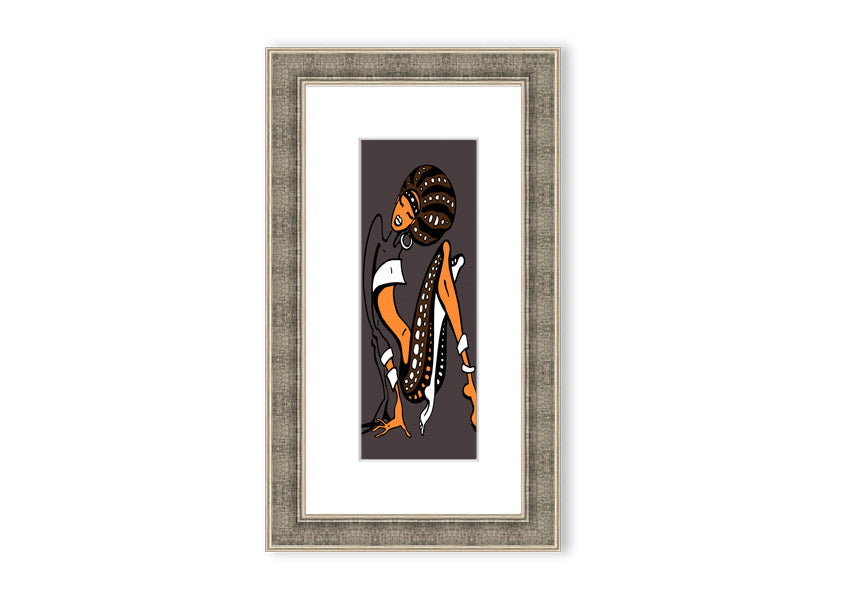 Framed print of African Tribal Art 16 featuring intricate tribal patterns and vibrant colors, available in multiple frame colors.