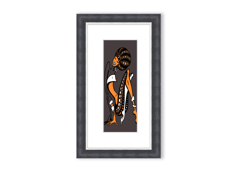 Framed print of African Tribal Art 16 featuring intricate tribal patterns and vibrant colors, available in multiple frame colors.