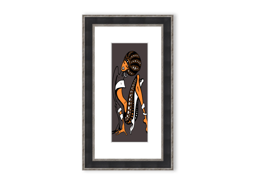 Framed print of African Tribal Art 16 featuring intricate tribal patterns and vibrant colors, available in multiple frame colors.