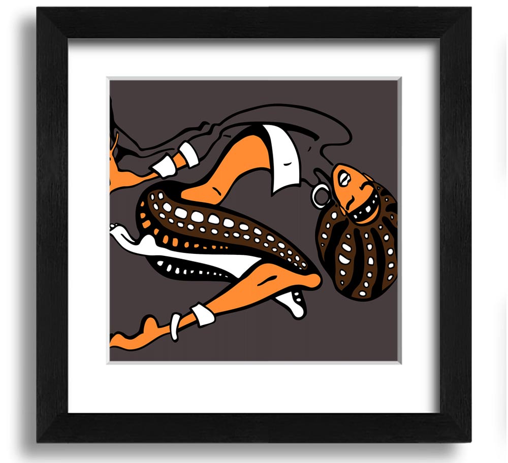 African Tribal Art 16 square framed print showcasing vibrant colors and intricate tribal designs, ready to hang.