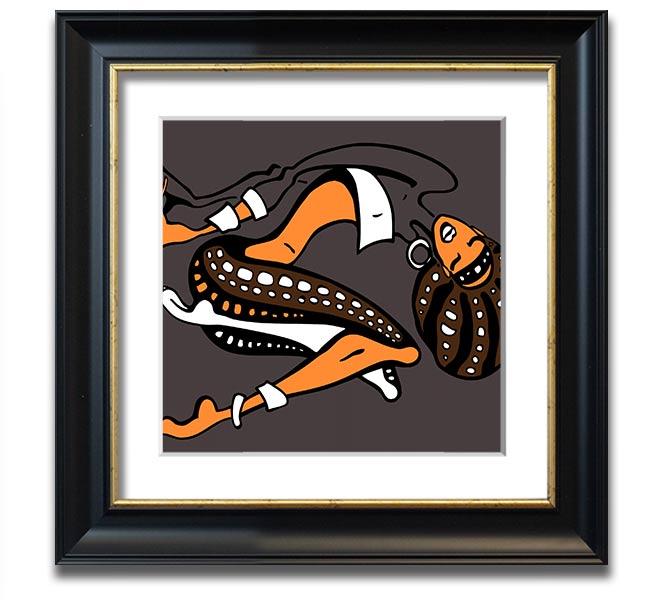 African Tribal Art 16 square framed print showcasing vibrant colors and intricate tribal designs, ready to hang.