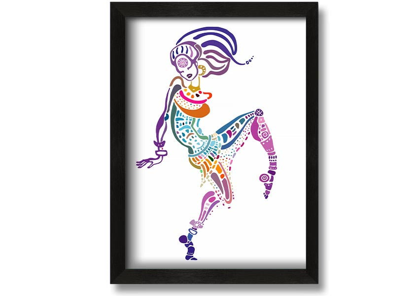 Framed print of African Tribal Art 19 featuring vibrant colors and intricate patterns, ready to hang.