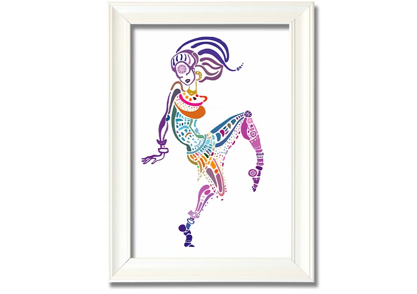 Framed print of African Tribal Art 19 featuring vibrant colors and intricate patterns, ready to hang.