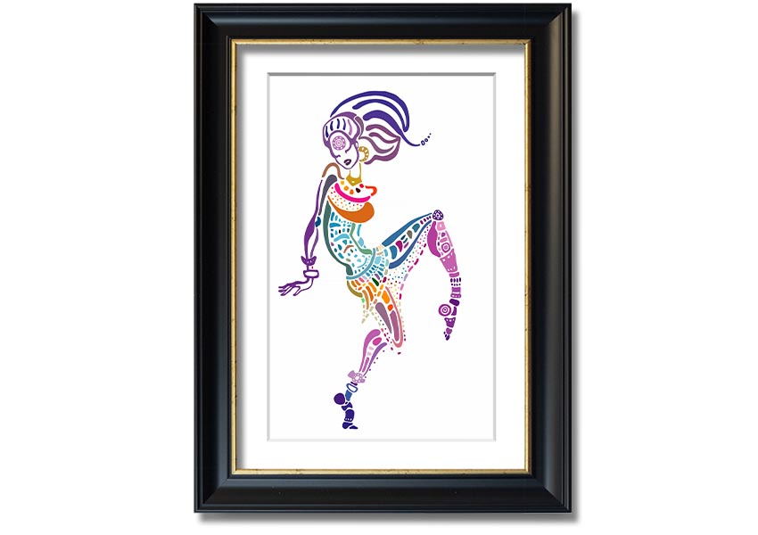 Framed print of African Tribal Art 19 featuring vibrant colors and intricate patterns, ready to hang.