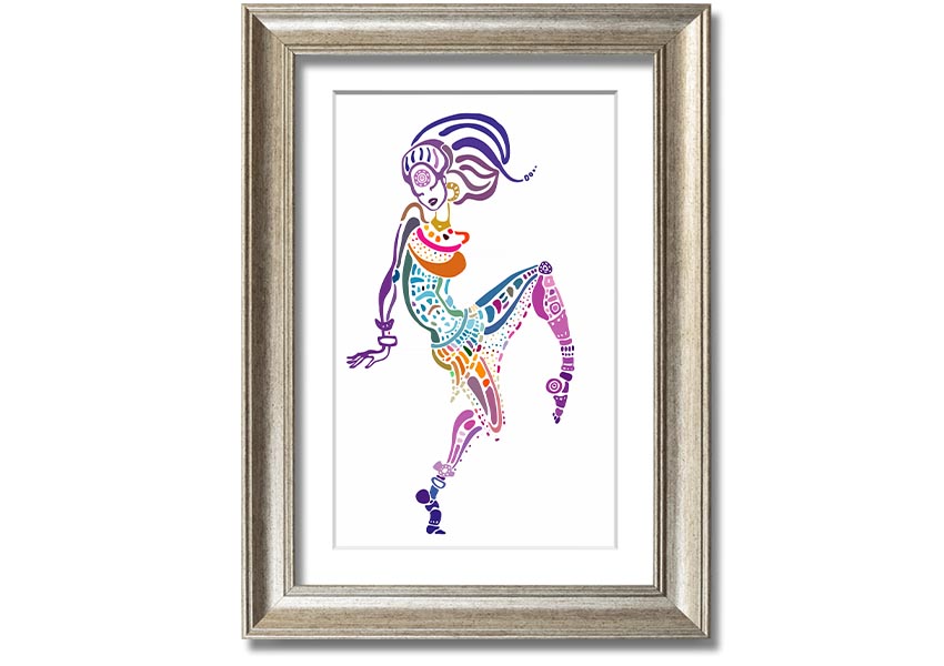 Framed print of African Tribal Art 19 featuring vibrant colors and intricate patterns, ready to hang.