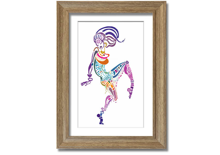 Framed print of African Tribal Art 19 featuring vibrant colors and intricate patterns, ready to hang.