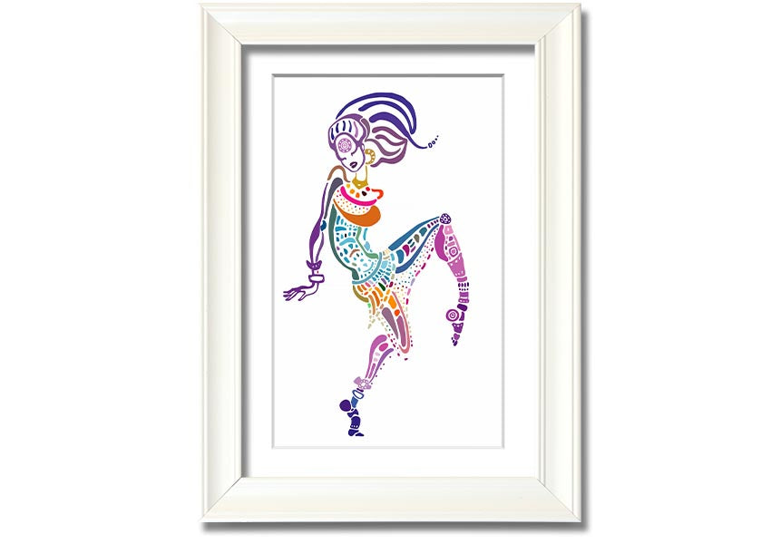 Framed print of African Tribal Art 19 featuring vibrant colors and intricate patterns, ready to hang.