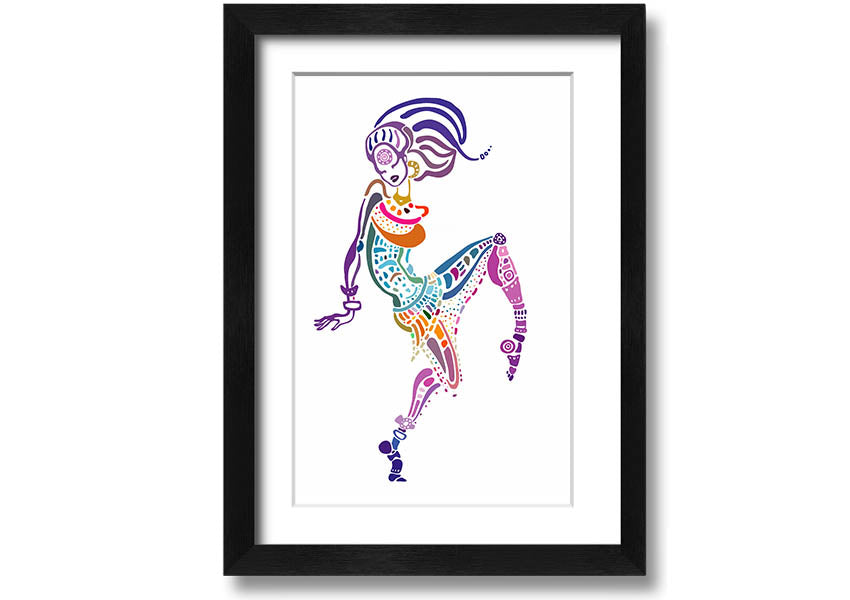 Framed print of African Tribal Art 19 featuring vibrant colors and intricate patterns, ready to hang.