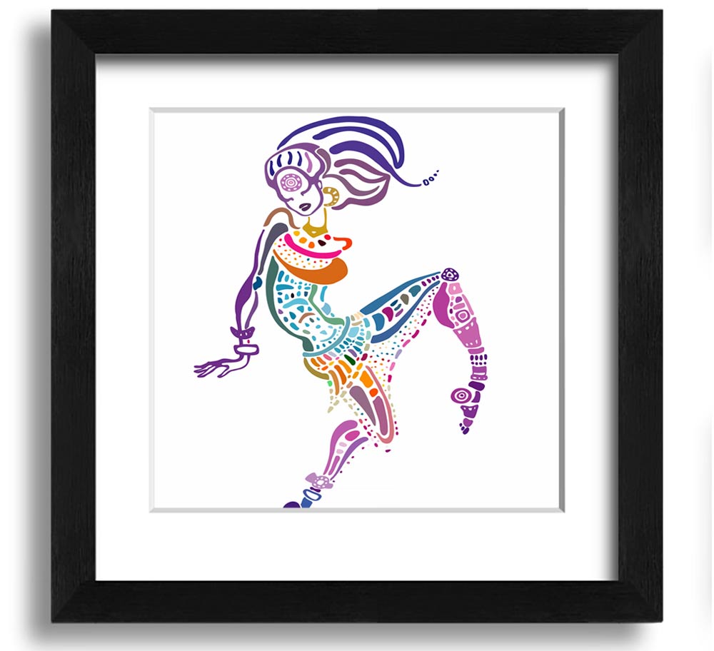 African Tribal Art 19 square framed print showcasing vibrant colors and intricate patterns, ready to hang.