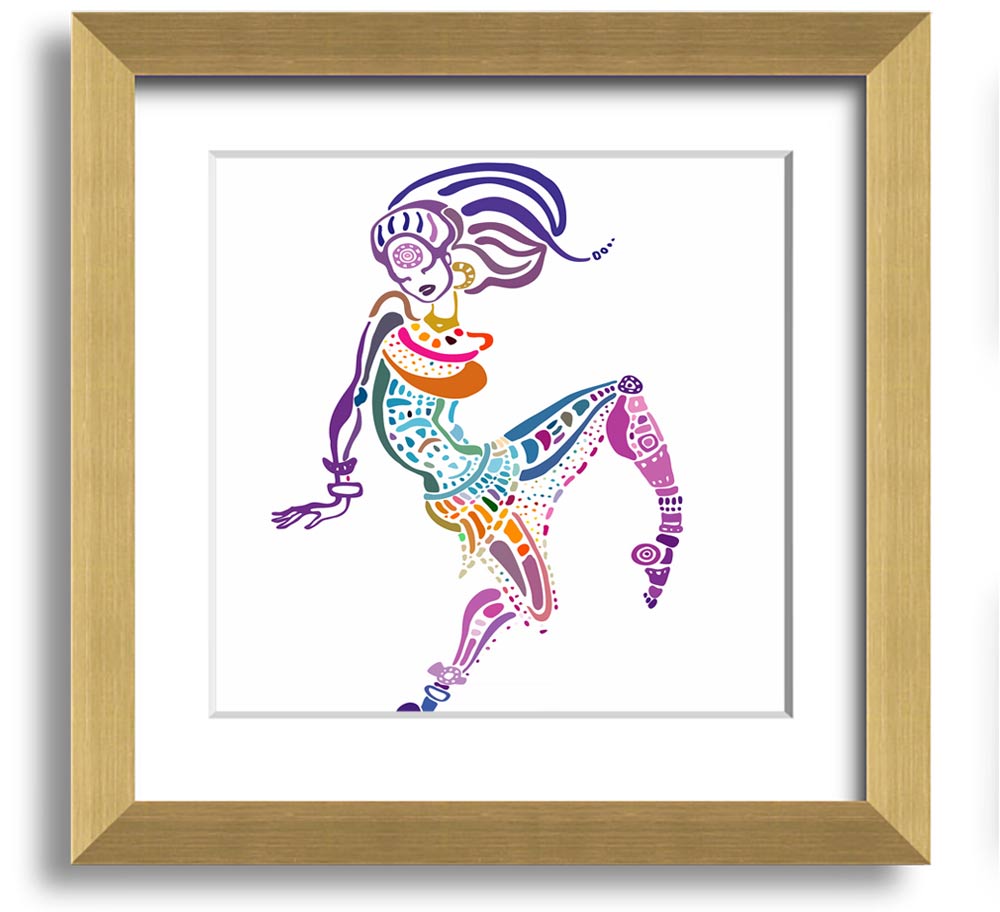 African Tribal Art 19 square framed print showcasing vibrant colors and intricate patterns, ready to hang.