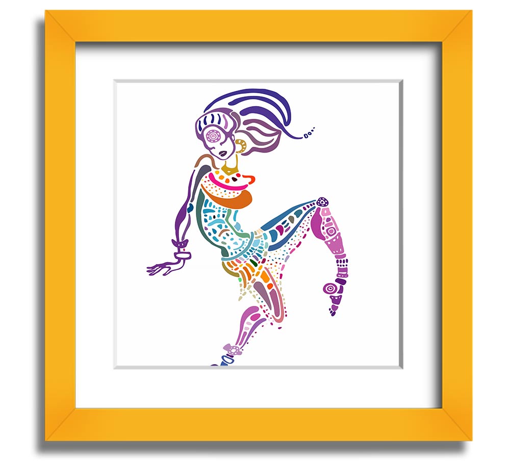 African Tribal Art 19 square framed print showcasing vibrant colors and intricate patterns, ready to hang.