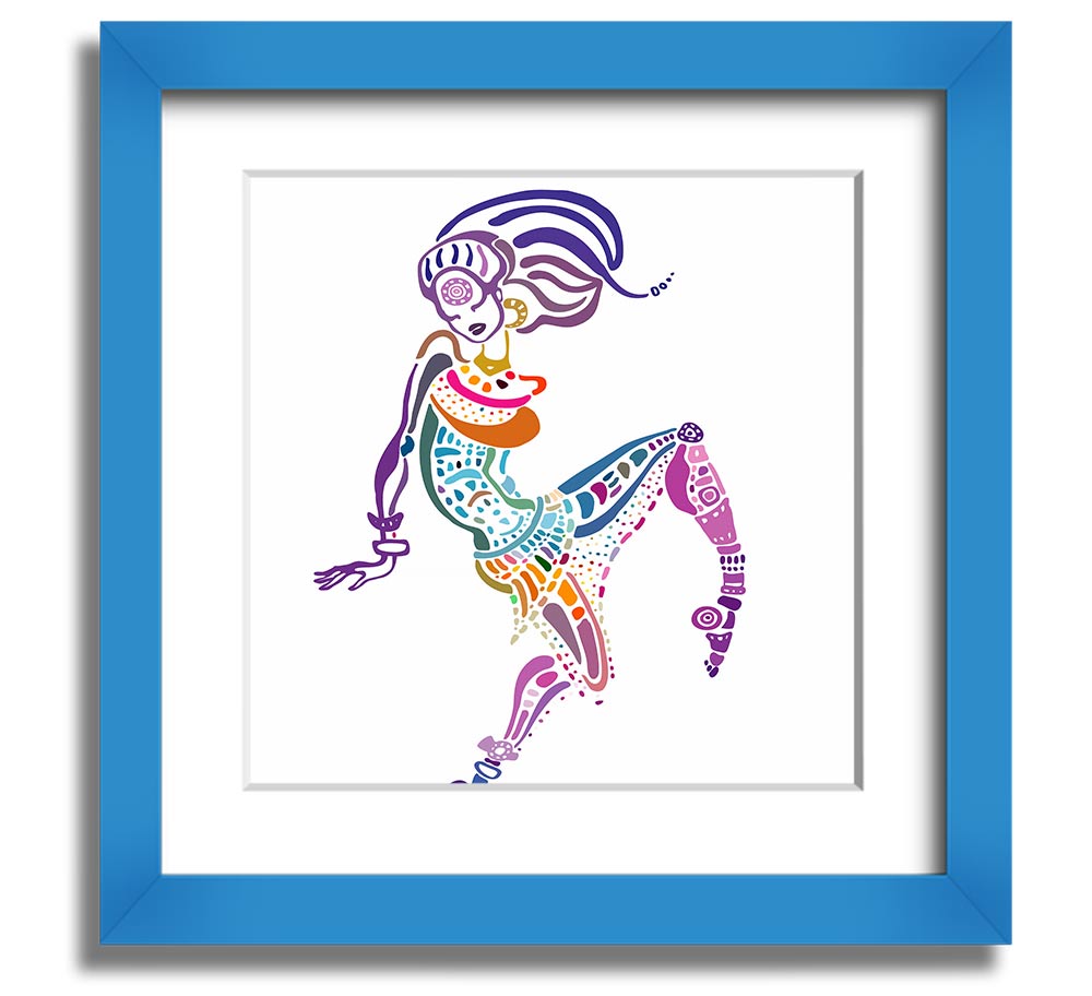 African Tribal Art 19 square framed print showcasing vibrant colors and intricate patterns, ready to hang.