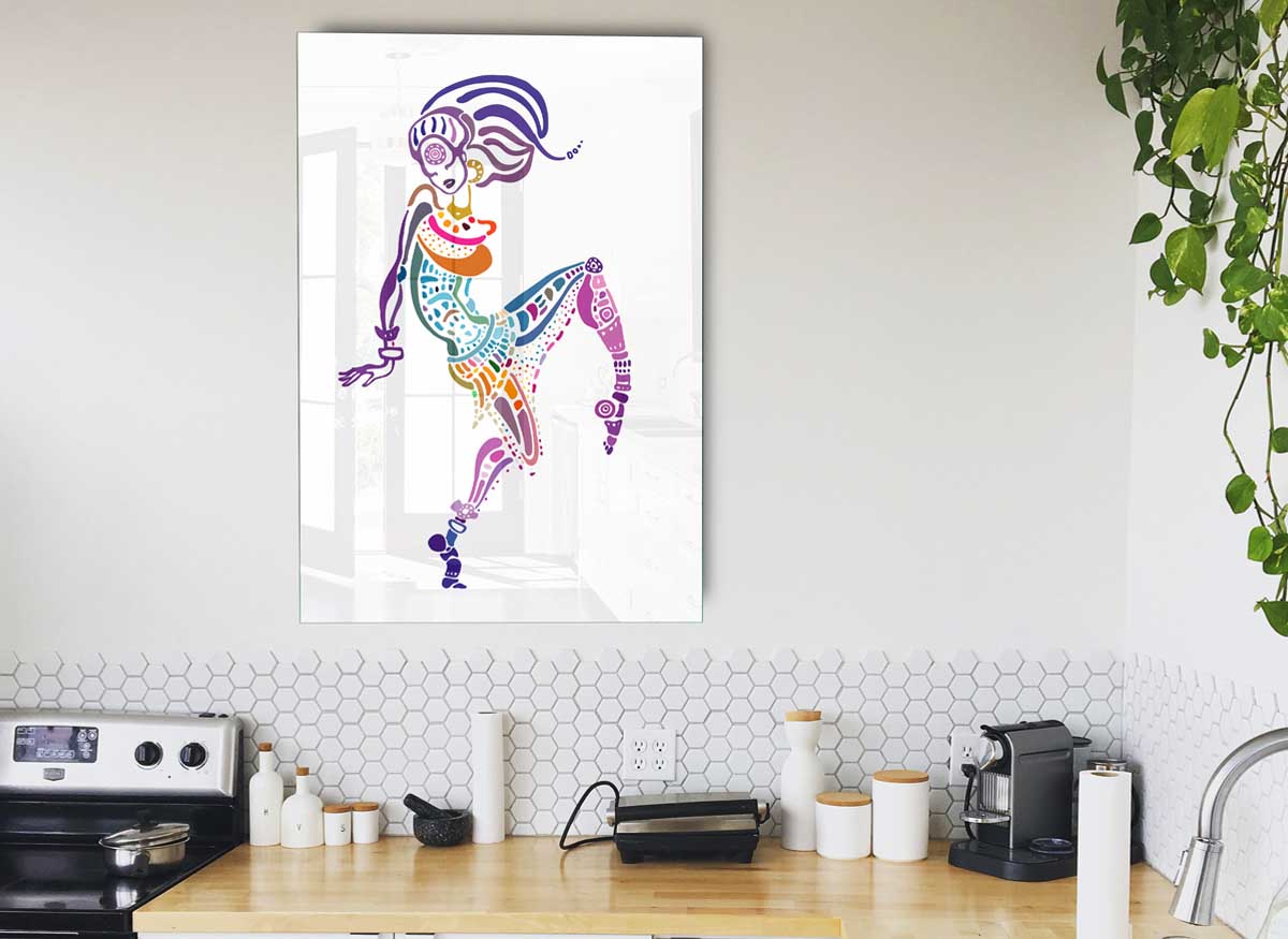 African Tribal Art 19 glass print featuring vibrant tribal designs and colors, perfect for modern home decor.