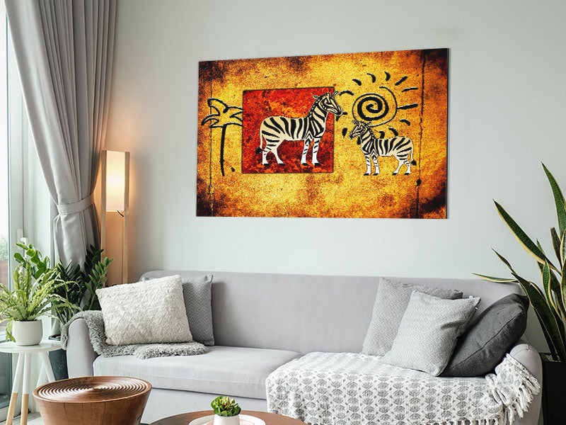 African Tribal Art 22 printed on brushed aluminium dibond, showcasing vibrant colors and intricate tribal designs.