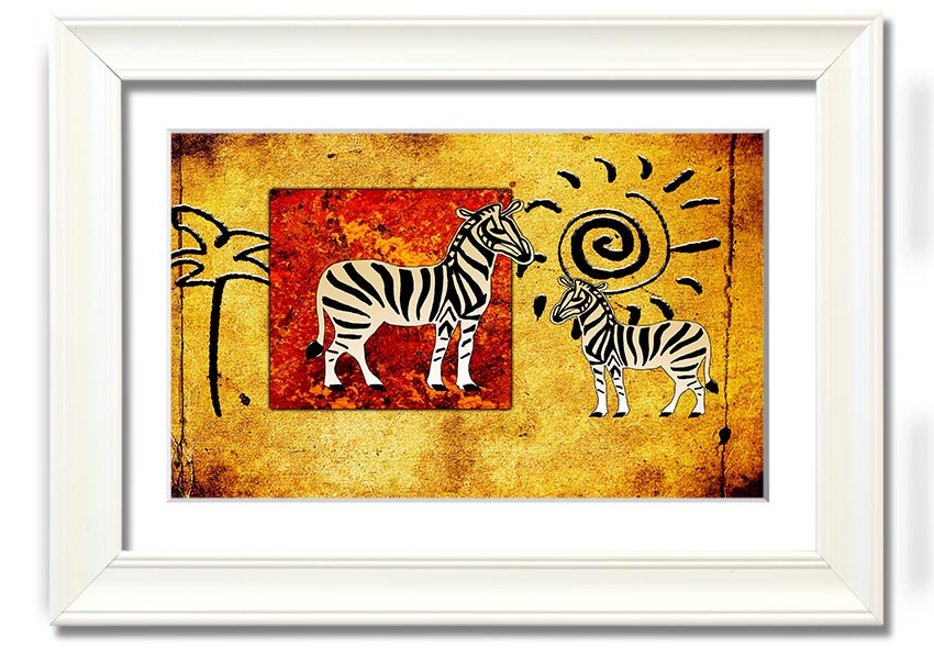 Framed print of African Tribal Art 22 showcasing vibrant colors and intricate patterns, ready to hang.