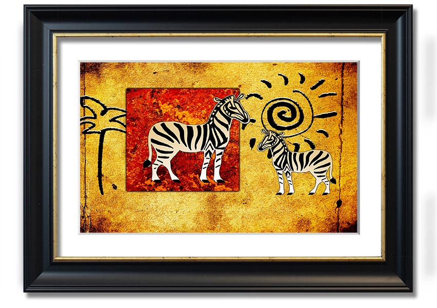 Framed print of African Tribal Art 22 showcasing vibrant colors and intricate patterns, ready to hang.