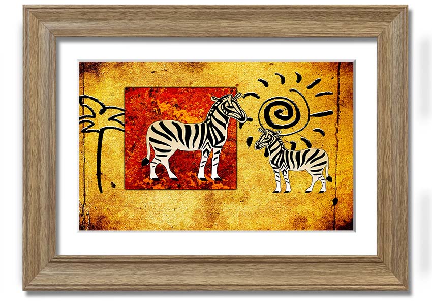 Framed print of African Tribal Art 22 showcasing vibrant colors and intricate patterns, ready to hang.