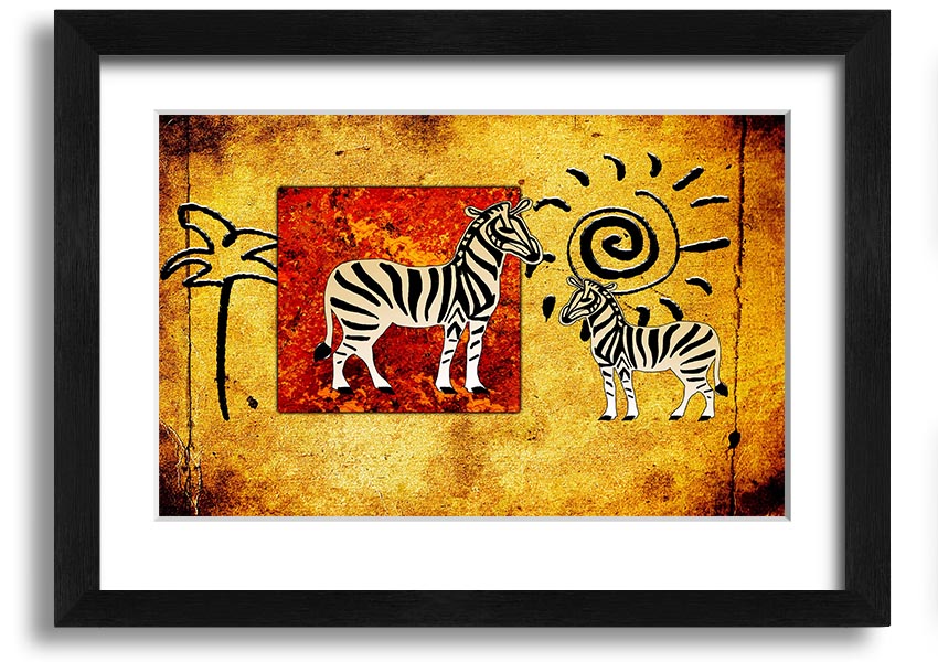 Framed print of African Tribal Art 22 showcasing vibrant colors and intricate patterns, ready to hang.