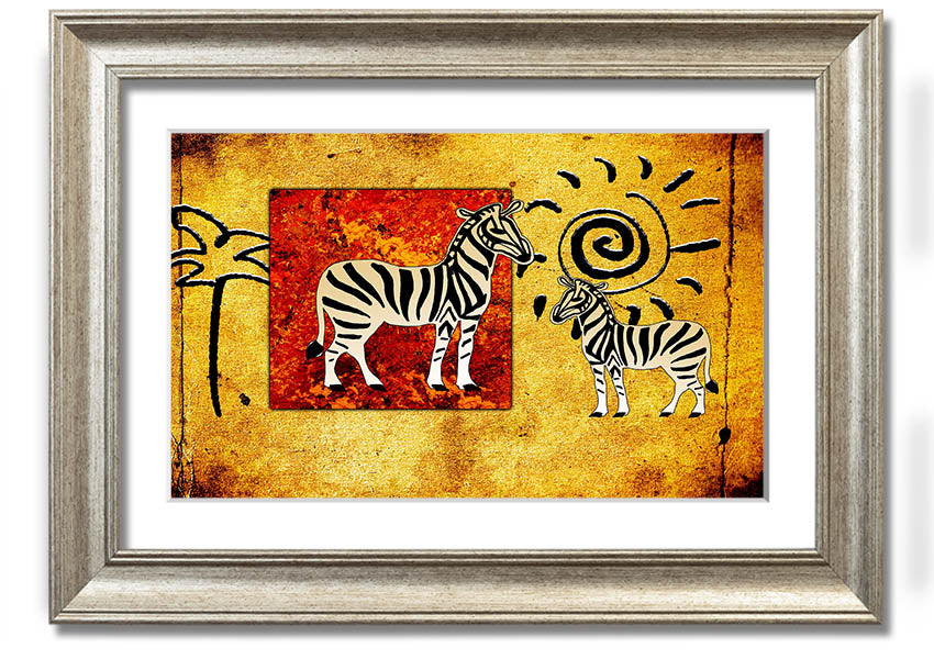 Framed print of African Tribal Art 22 showcasing vibrant colors and intricate patterns, ready to hang.