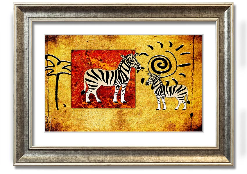 Framed print of African Tribal Art 22 showcasing vibrant colors and intricate patterns, ready to hang.