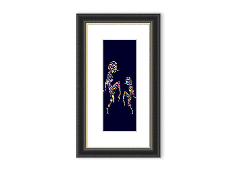 Framed print of African Tribal Art 21 featuring vibrant colors and intricate patterns, ready to hang.