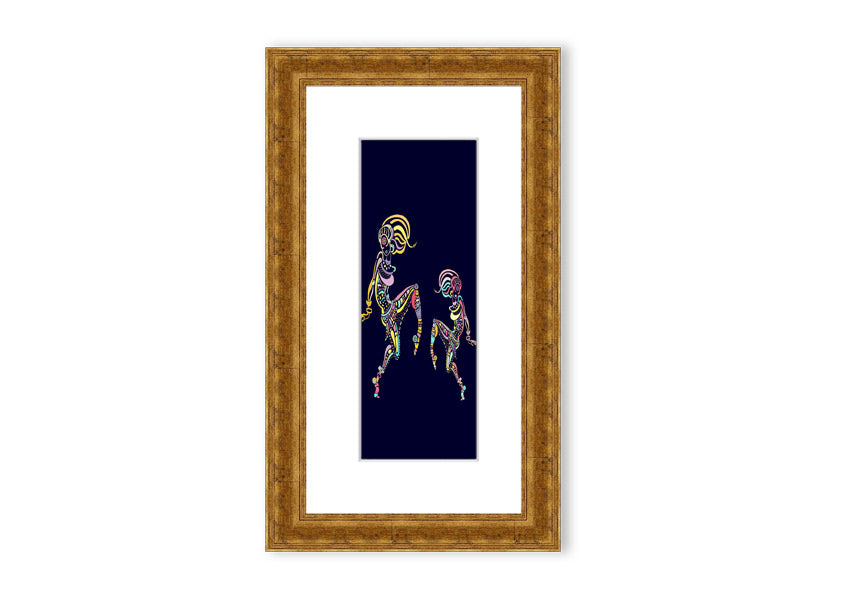 Framed print of African Tribal Art 21 featuring vibrant colors and intricate patterns, ready to hang.