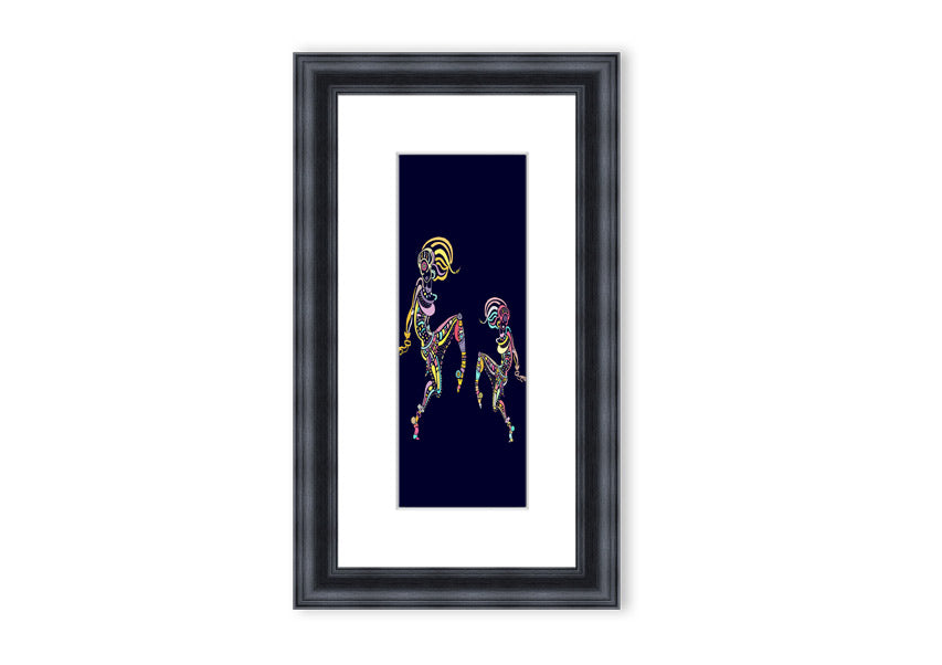 Framed print of African Tribal Art 21 featuring vibrant colors and intricate patterns, ready to hang.