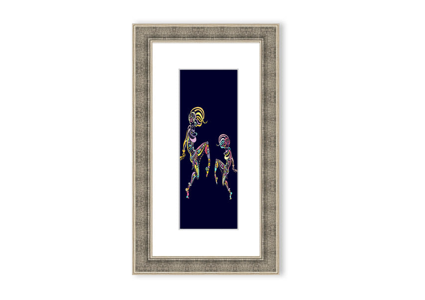 Framed print of African Tribal Art 21 featuring vibrant colors and intricate patterns, ready to hang.