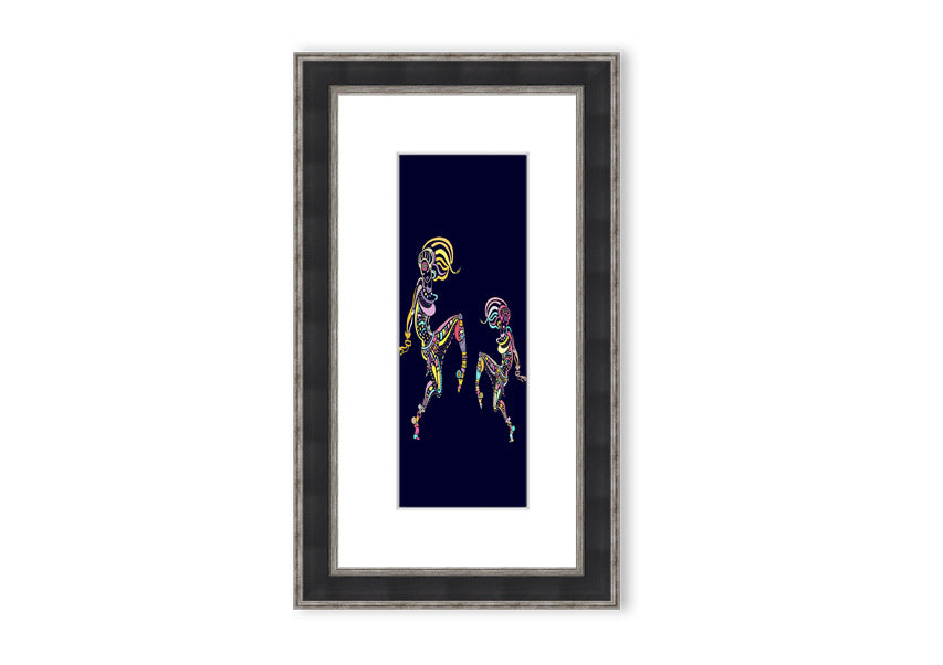 Framed print of African Tribal Art 21 featuring vibrant colors and intricate patterns, ready to hang.