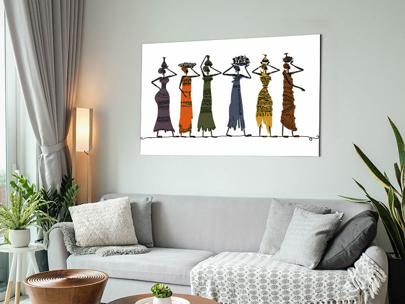 African Tribal Art 23 printed on brushed aluminium dibond, showcasing vibrant colors and intricate tribal designs.