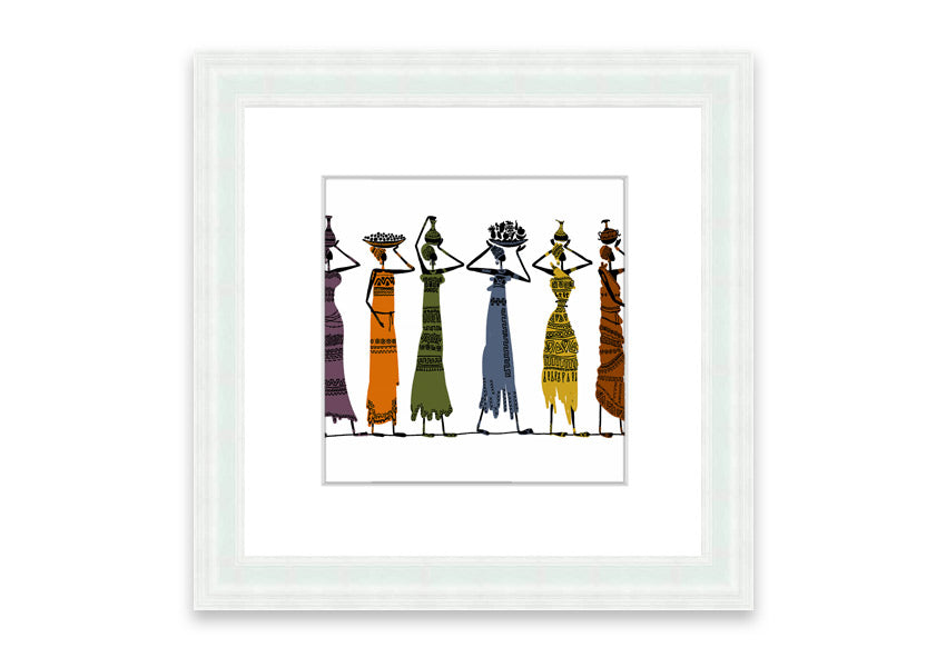 Framed print of African Tribal Art 23 showcasing vibrant tribal designs, available in various frame colors.