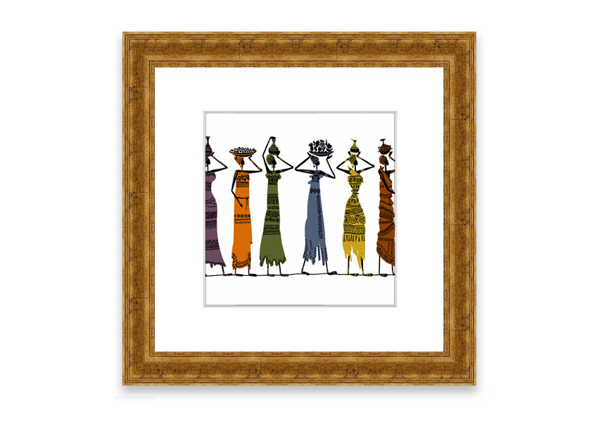 Framed print of African Tribal Art 23 showcasing vibrant tribal designs, available in various frame colors.