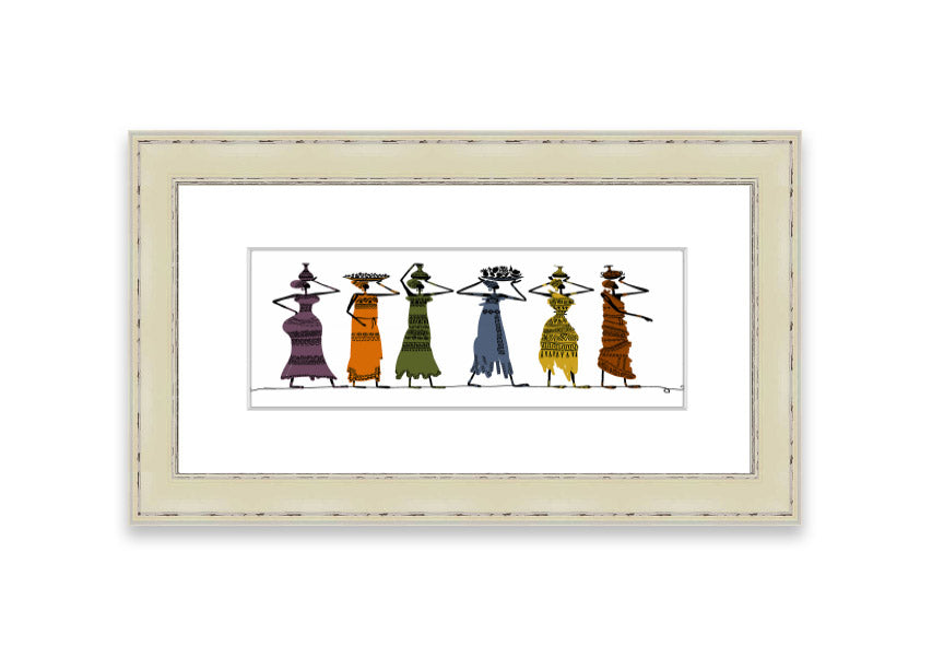 Framed print of African Tribal Art 23 showcasing vibrant tribal designs, available in various frame colors.