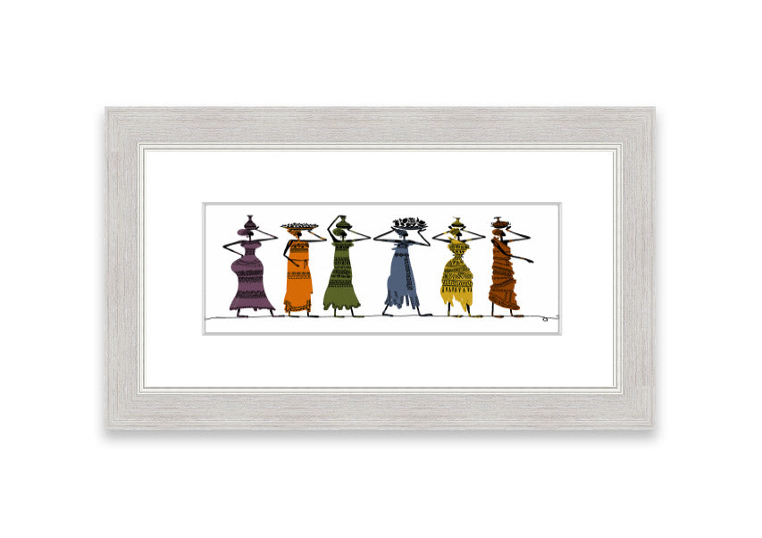 Framed print of African Tribal Art 23 showcasing vibrant tribal designs, available in various frame colors.