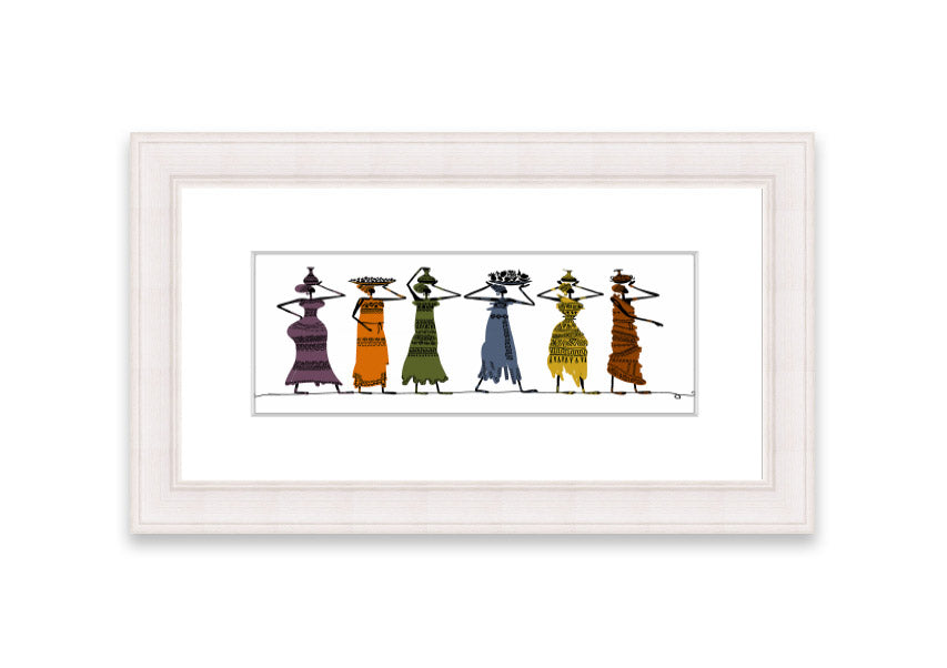 Framed print of African Tribal Art 23 showcasing vibrant tribal designs, available in various frame colors.