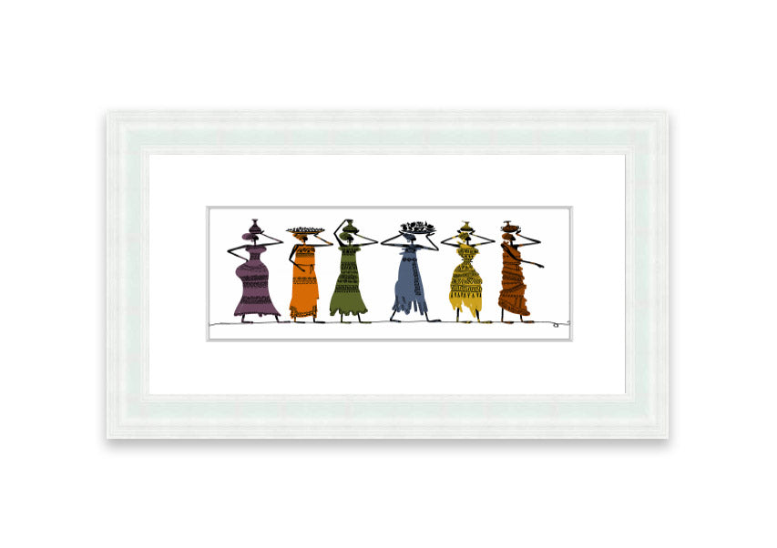 Framed print of African Tribal Art 23 showcasing vibrant tribal designs, available in various frame colors.