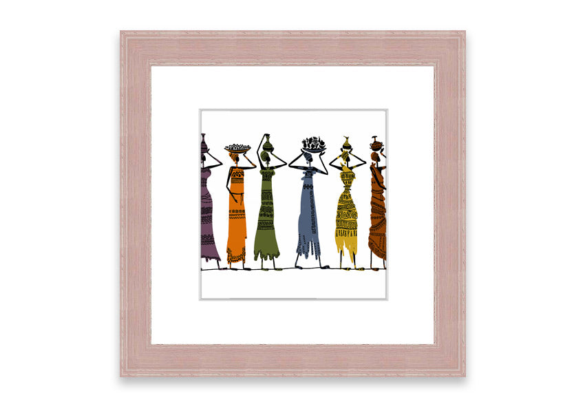 Framed print of African Tribal Art 23 showcasing vibrant tribal designs, available in various frame colors.